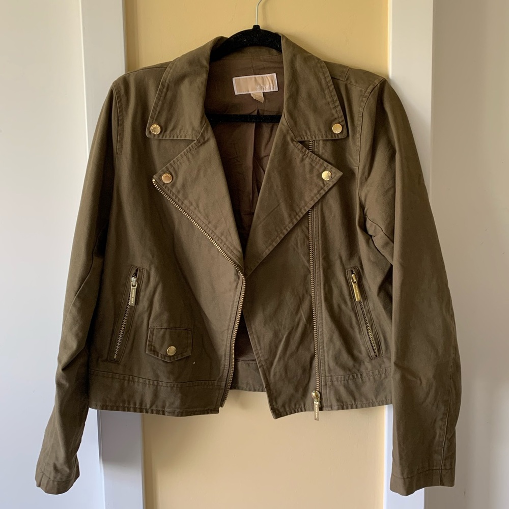 Michael Kors olive canvas moto jacket